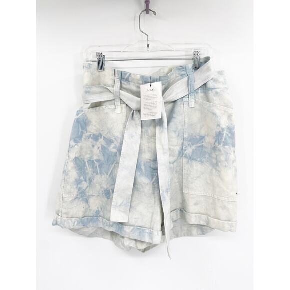 A.L.C. Davidson Blue White Tie Dye Print Paperbag Linen Blend Shorts Size 12 NWT - Picture 2 of 5